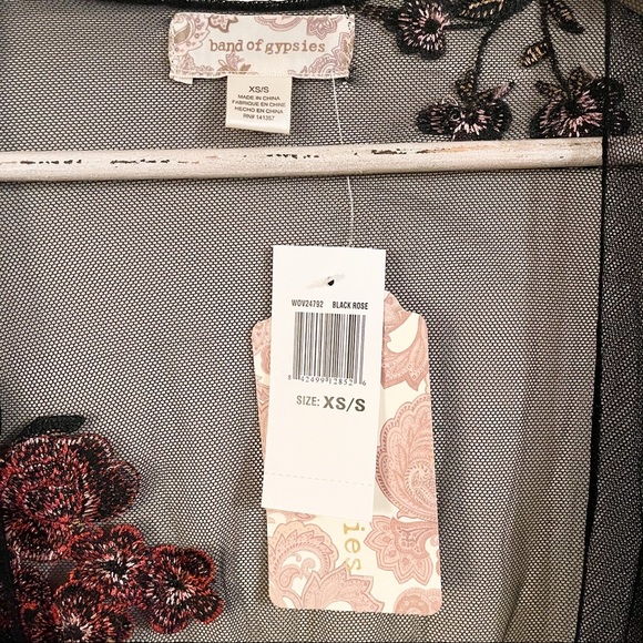 Band of Gypsies Sunset Sheer Embroidered Kimono In Black/ Rose - Picture 10 of 16